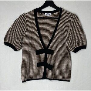 Anthropology 525 America Bow Front Knit Cardigan Chocolate Brown  Black Small